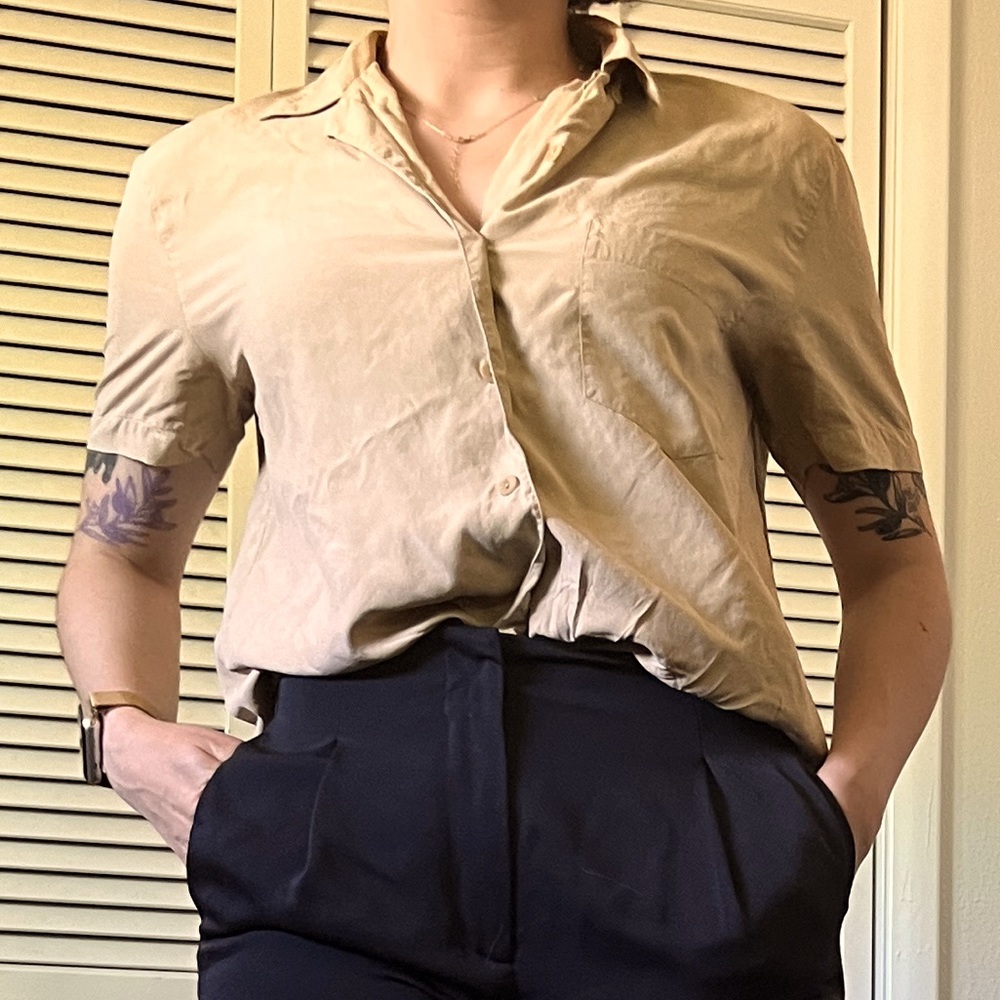 Vintage Saks Fifth Avenue Silk Short Sleeve Button Down